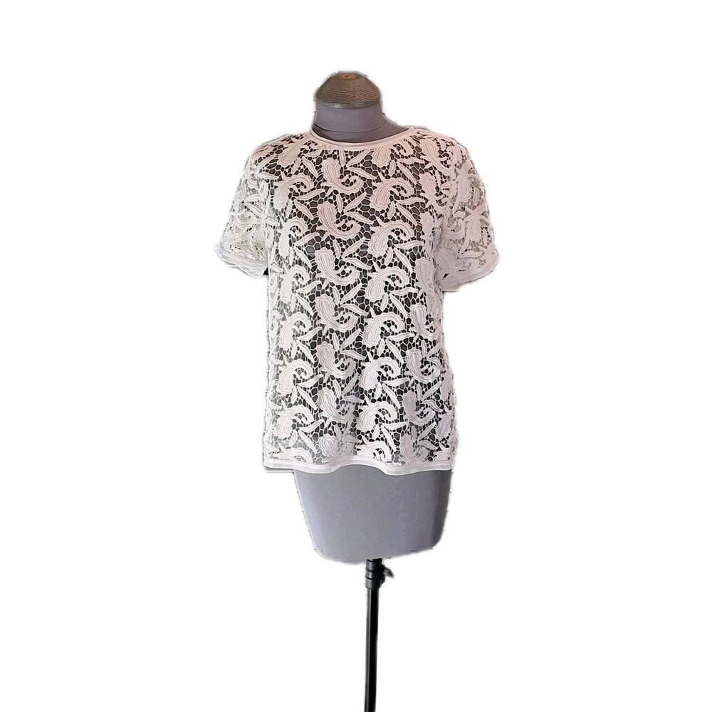 Loft Size M Women's Short Sleeve Lace Top
